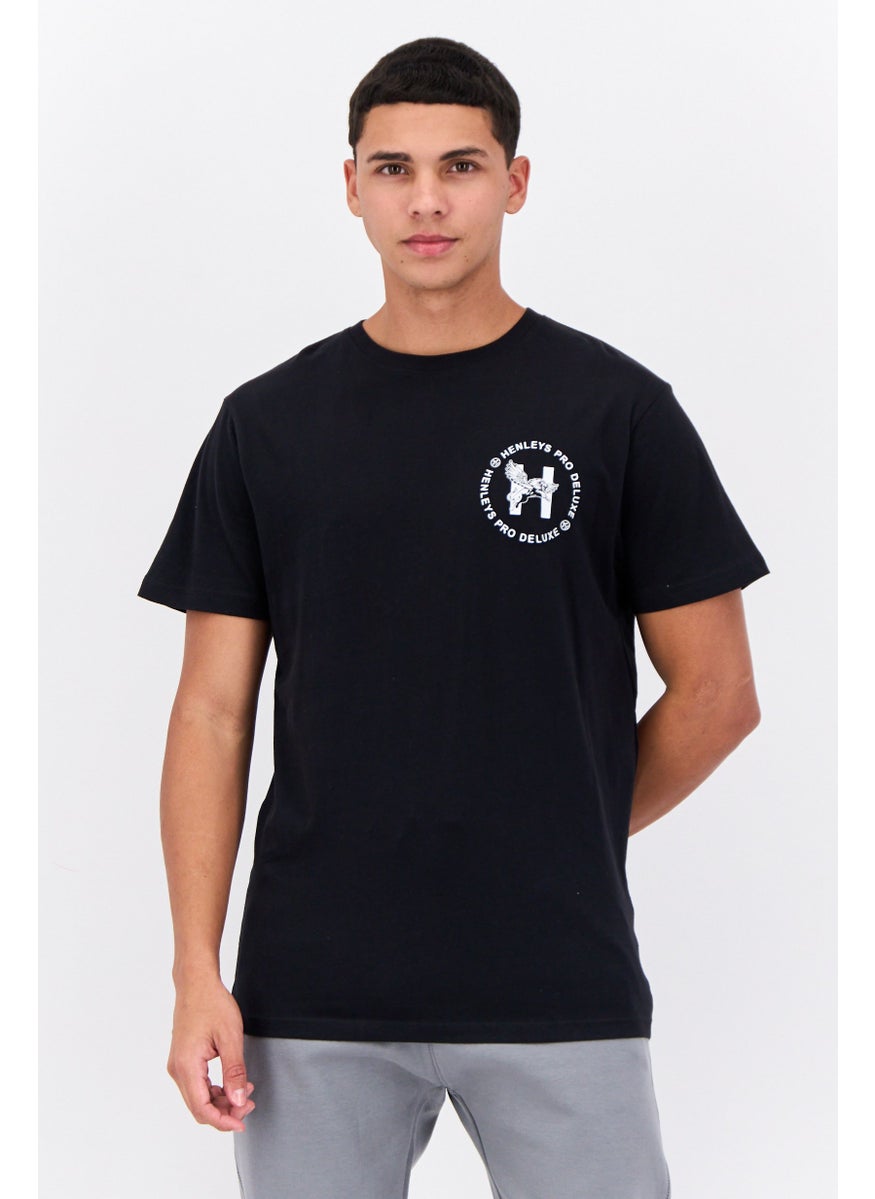 Men Crew Neck Short Sleeves Brand Logo T-Shirt, Black