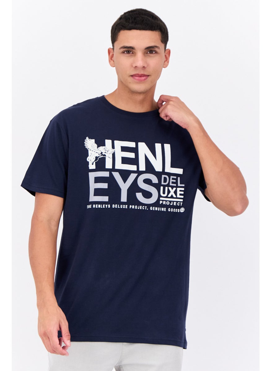 Men Crew Neck Short Sleeves Graphic T-Shirt, Navy