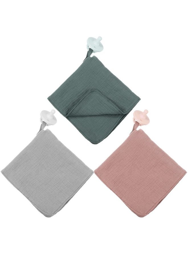 3 Pieces Organic Cotton Muslin Baby Blanket with Snap Closure Pacifier Blanket Loveys for Babies Mini Baby Lovey with Holder Security Blanket (Pacifier Not Included)