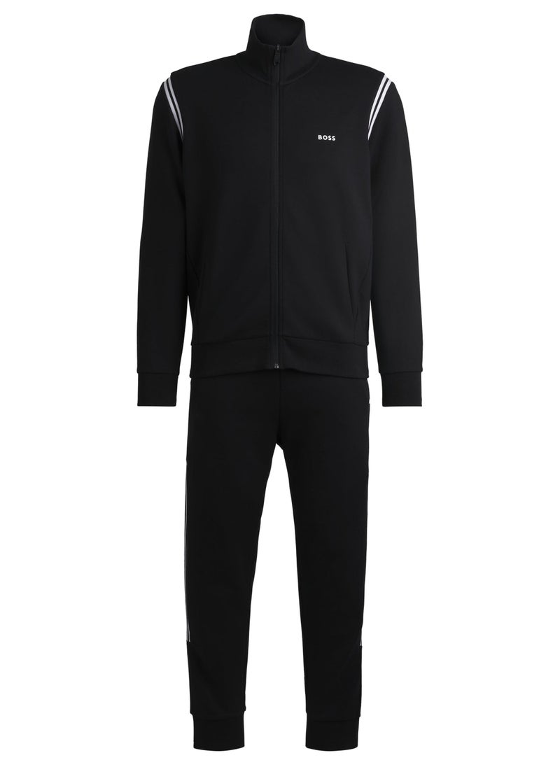 Stretch-cotton regular-fit tracksuit with stripe inserts