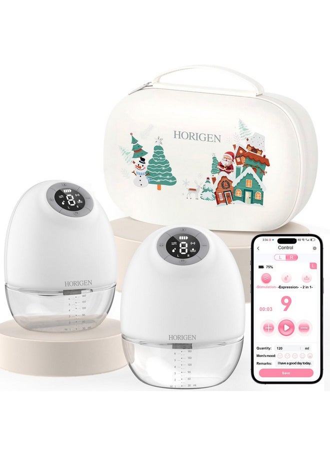 Wearable Breastfeeding Pump With App Control,Portable Breast Pump Hand Free Is Proper Christmas Gifts To New Moms,3Modes 9Levels Wireless Breast Pump Contain 15/17/21/25Mm Flange,Leak-Proof