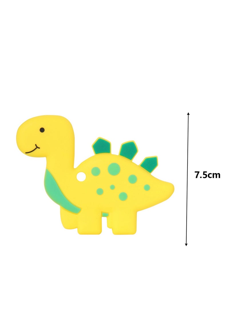 Cute Cartoon Teether Food Grade Silicone Teething Toy Companion Baby Teeth Grinder, BPA Free Chewing Teething Toy, High Temperature Resistant and Easy to Clean, Suitable for Children with Autism, ADHD, Oral Motor, Teething, Biting Needs (Yellow Dinosaur)