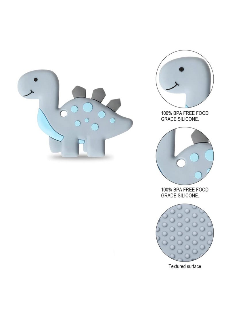 Cute Cartoon Teether Food Grade Silicone Teething Toy Companion Baby Teeth Grinder, BPA Free Chewing Teething Toy, High Temperature Resistant and Easy to Clean, Suitable for Children with Autism, ADHD, Oral Motor, Teething, Biting Needs (Green Dinosaur)