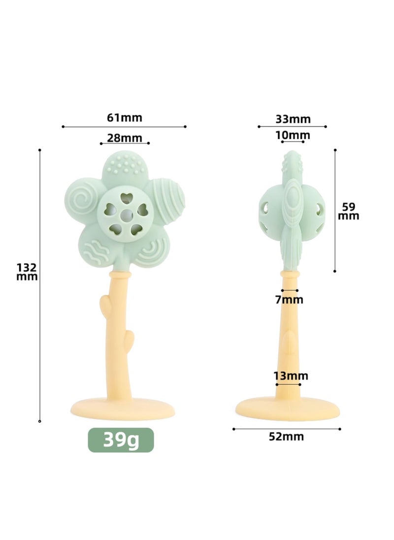 Baby Teething Toys Silicone Flower Teether Rattle Toy, Boilable for Babies, BPA Free Sensory Teether Toy (Green)