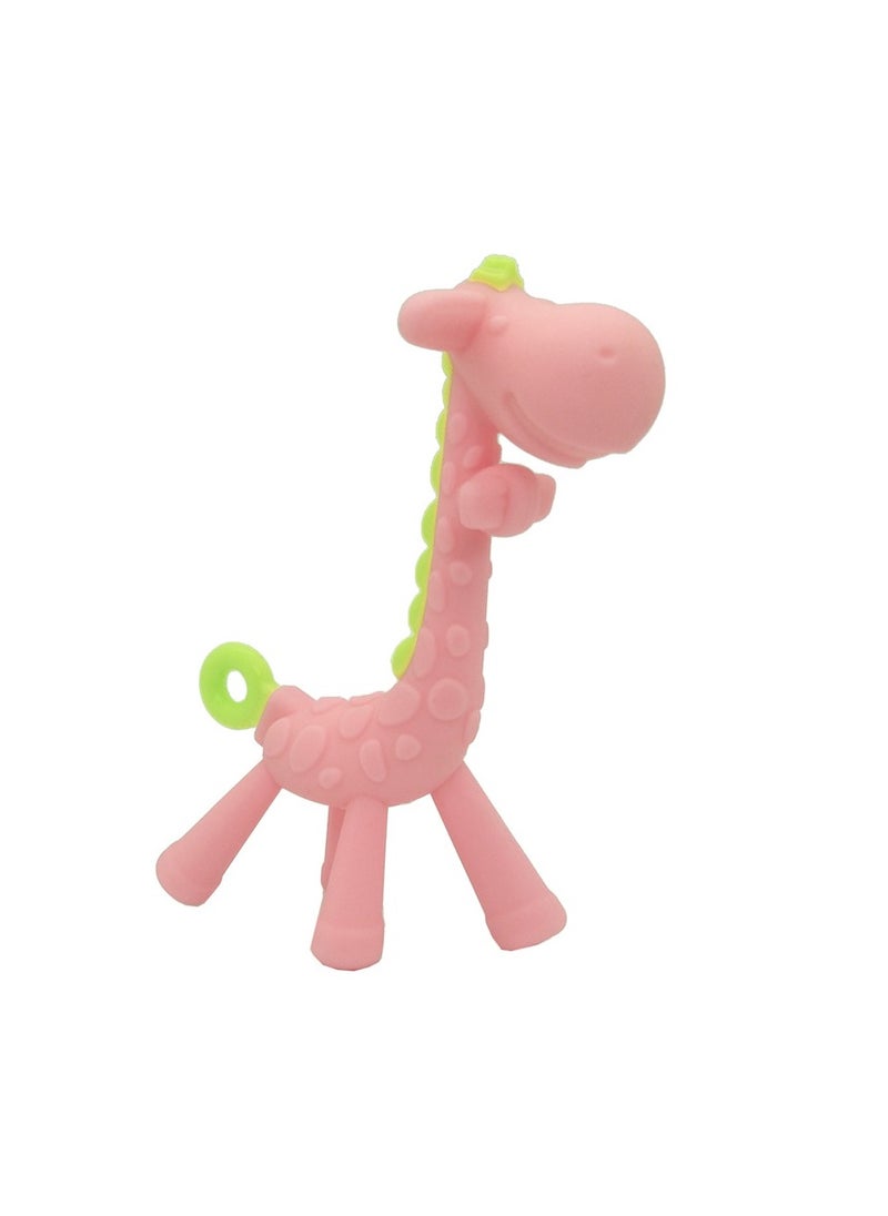 Food Grade Silicone Teething Stick Giraffe Teether and Sensory Toy for Babies and Toddlers, BPA Free Teether (Pink)