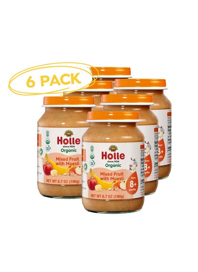 Holle Organic Baby Food Jars - Mixed Fruit Muesli Baby Puree with Organic Apple, Apricot, Banana & Grains - (6 Jars) Stage 2 Baby Food for 8 months and Older - Baby Snack or Balanced Meal