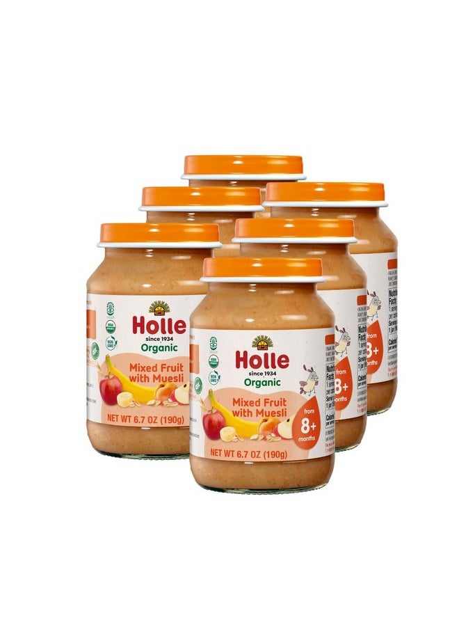 Holle Organic Baby Food Jars - Mixed Fruit Muesli Baby Puree with Organic Apple, Apricot, Banana & Grains - (6 Jars) Stage 2 Baby Food for 8 months and Older - Baby Snack or Balanced Meal