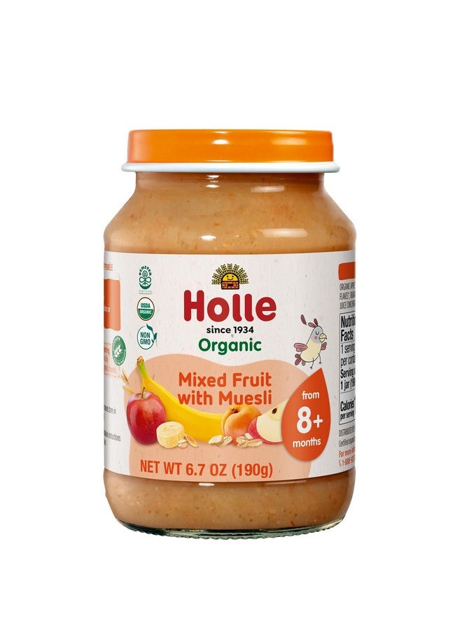 Holle Organic Baby Food Jars - Mixed Fruit Muesli Baby Puree with Organic Apple, Apricot, Banana & Grains - (6 Jars) Stage 2 Baby Food for 8 months and Older - Baby Snack or Balanced Meal