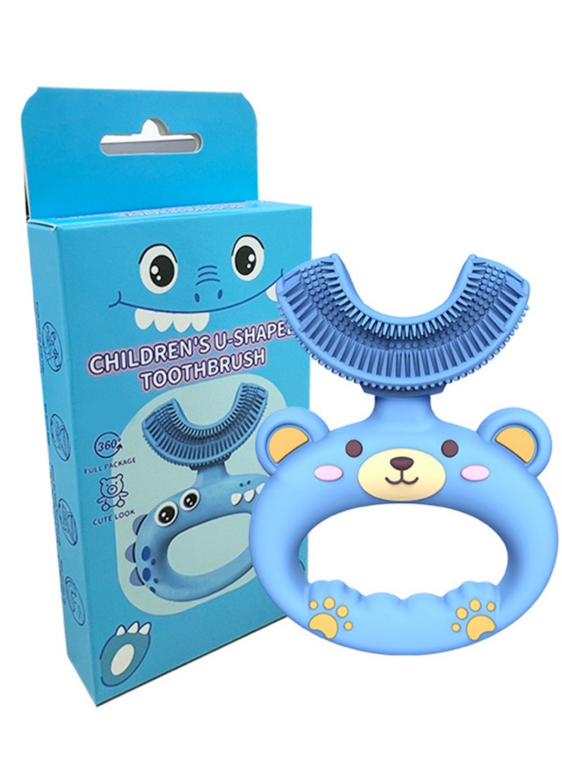 Daily Use Children's Toothbrush U-shaped Simple Bear Silicone Toothbrush(Blue)