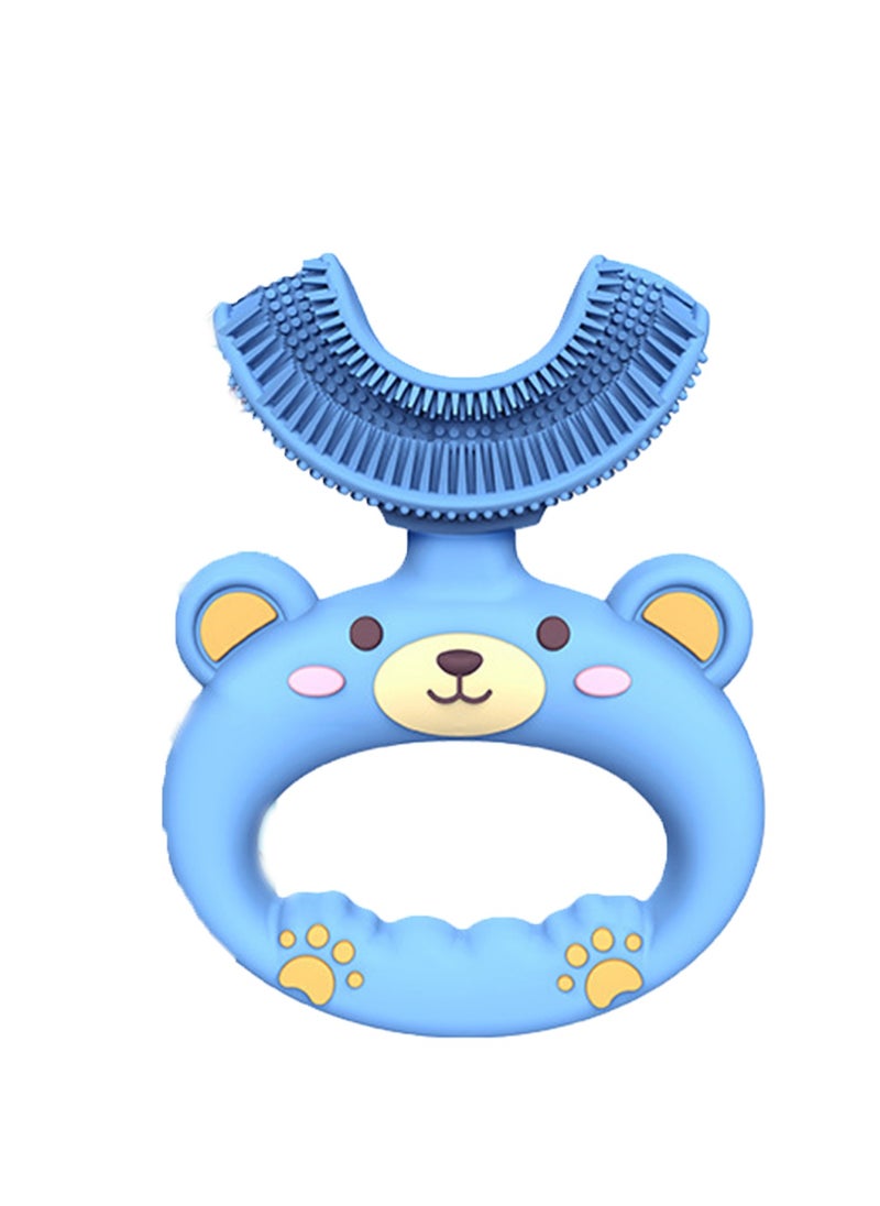 Daily Use Children's Toothbrush U-shaped Simple Bear Silicone Toothbrush(Blue)