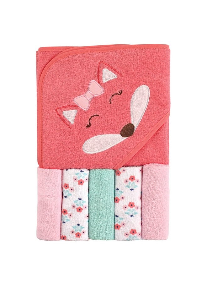 Luvable Friends Hooded Towel and 5 Washcloths, Girl Fox