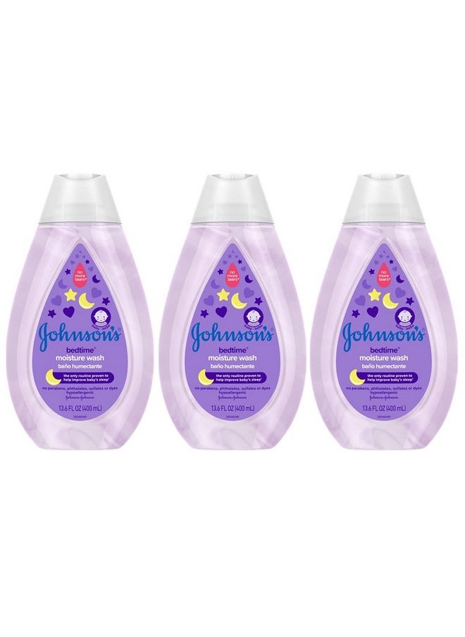 Johnson's Bedtime Baby Moisture Body Wash with Coconut Oil, Washes Away 99.9% of Germs, Tear-Free Night Time Bath Wash, Hypoallergenic, Paraben- & Dye-Free, No-Animal Testing, 13.6 fl. oz (Pack of 3)