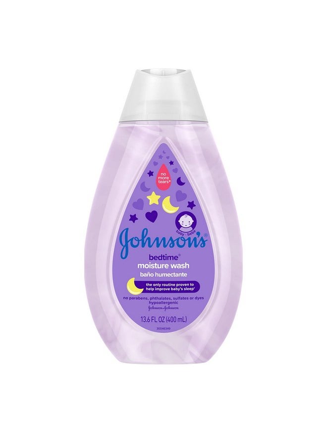 Johnson's Bedtime Baby Moisture Body Wash with Coconut Oil, Washes Away 99.9% of Germs, Tear-Free Night Time Bath Wash, Hypoallergenic, Paraben- & Dye-Free, No-Animal Testing, 13.6 fl. oz (Pack of 3)