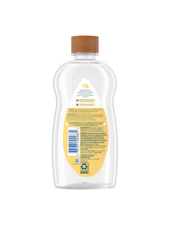 Johnson's Baby Oil, Mineral Oil Enriched With Shea & Cocoa Butter to Prevent Moisture Loss, Hypoallergenic, 14 fl. oz