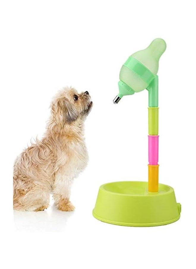 Pet Standing Water Dispenser, Dog Kennel Water Dispenser Cat Dog Standing Bowl Height with Detachable Pole Automatically Feeding Water (Green Base)