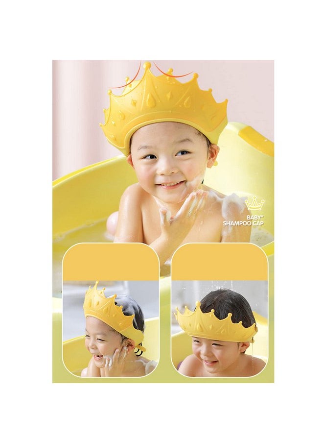 Baby Shower Cap for Kids,Adjustable Toddler Hair Washing Shield,Shower Hat for Kids,Cute Crown Shape Silicone Baby Shower Visor Shampoo Cap for Eye and Ear Protection (yellow)