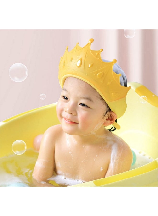 Baby Shower Cap for Kids,Adjustable Toddler Hair Washing Shield,Shower Hat for Kids,Cute Crown Shape Silicone Baby Shower Visor Shampoo Cap for Eye and Ear Protection (yellow)