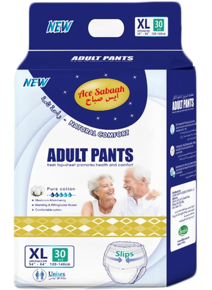 Maximum Absorbency Adult Pants Diapers Size XL Waist 120-140cm Pack of 30 Size 54-64