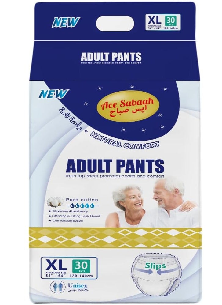 Maximum Absorbency Adult Pants Diapers Size XL Waist 120-140cm Pack of 30 Size 54-64