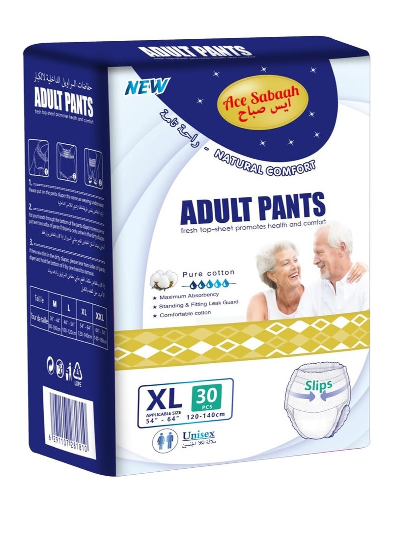 Maximum Absorbency Adult Pants Diapers Size XL Waist 120-140cm Pack of 30 Size 54-64