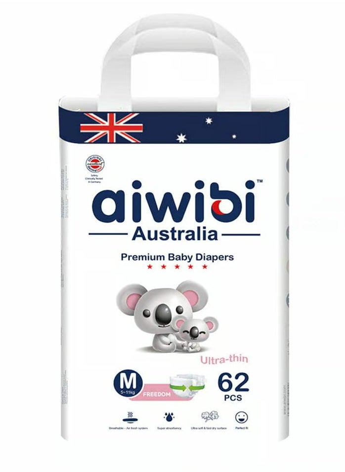 Aiwibi Premium Baby Diapers M 62 Pcs