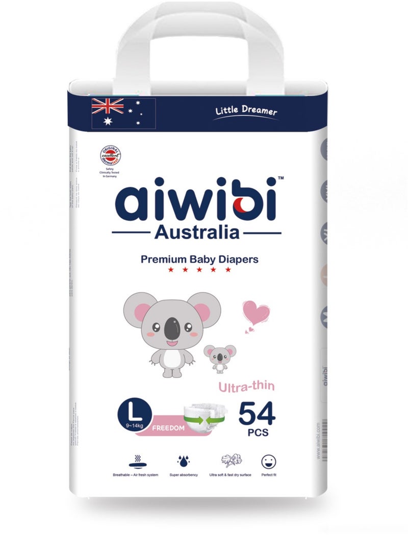 Aiwibi Premium Baby Diapers Large 54 Pcs