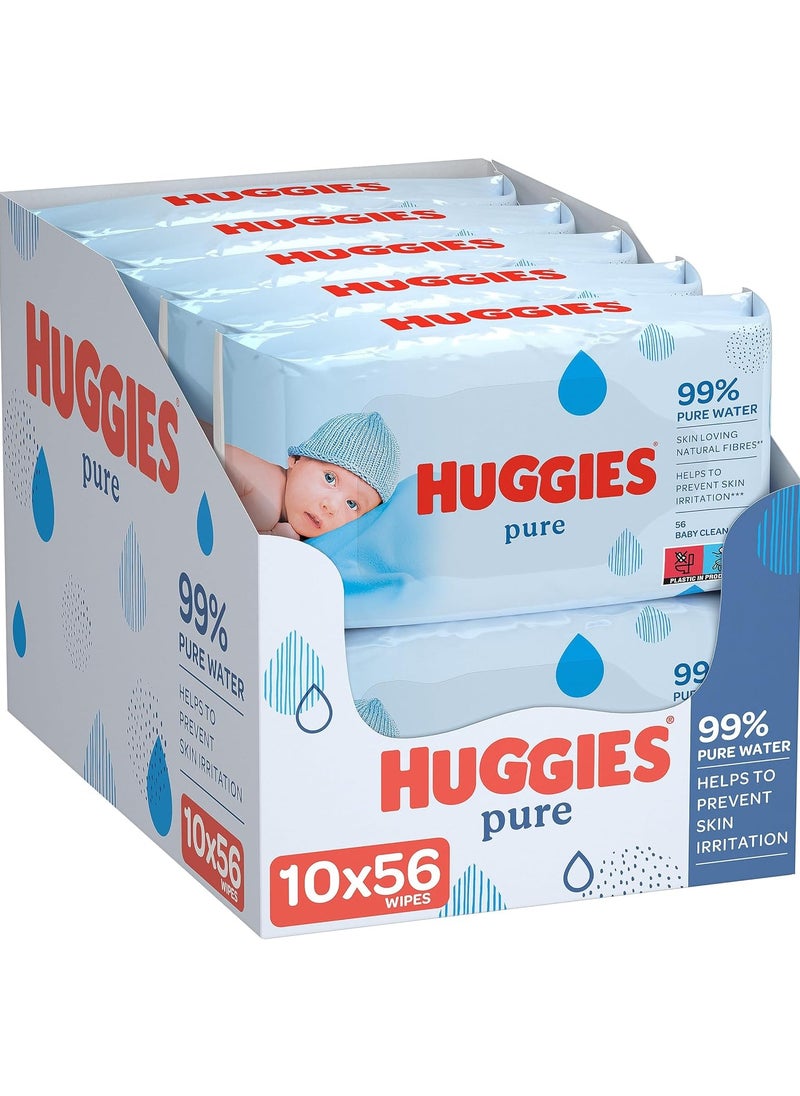 Pure Baby Wipes, 99% Pure Water Wipes, 10 Pack x 56 Wipes, 560 Count