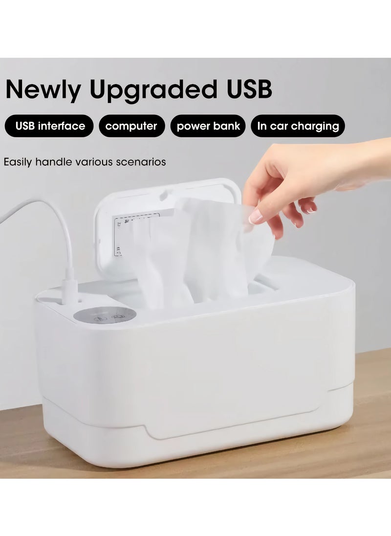 Baby Wipe Warmer with LED Temperature Display & Night Light, USB Powered with Smart Thermostat Temperature Control Button, Portable Wet Wipes Dispenser for Baby Wipes & Tissues, Smart Thermostat,  Silent & Moisturizing, Heat Preservation, Large Capacity for Home & Travel, White with Smart Mode