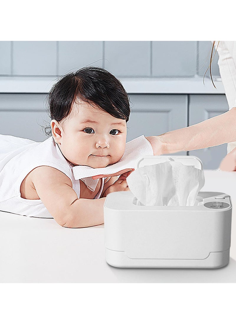 Baby Wipe Warmer with LED Temperature Display & Night Light, USB Powered with Smart Thermostat Temperature Control Button, Portable Wet Wipes Dispenser for Baby Wipes & Tissues, Smart Thermostat,  Silent & Moisturizing, Heat Preservation, Large Capacity for Home & Travel, White with Smart Mode