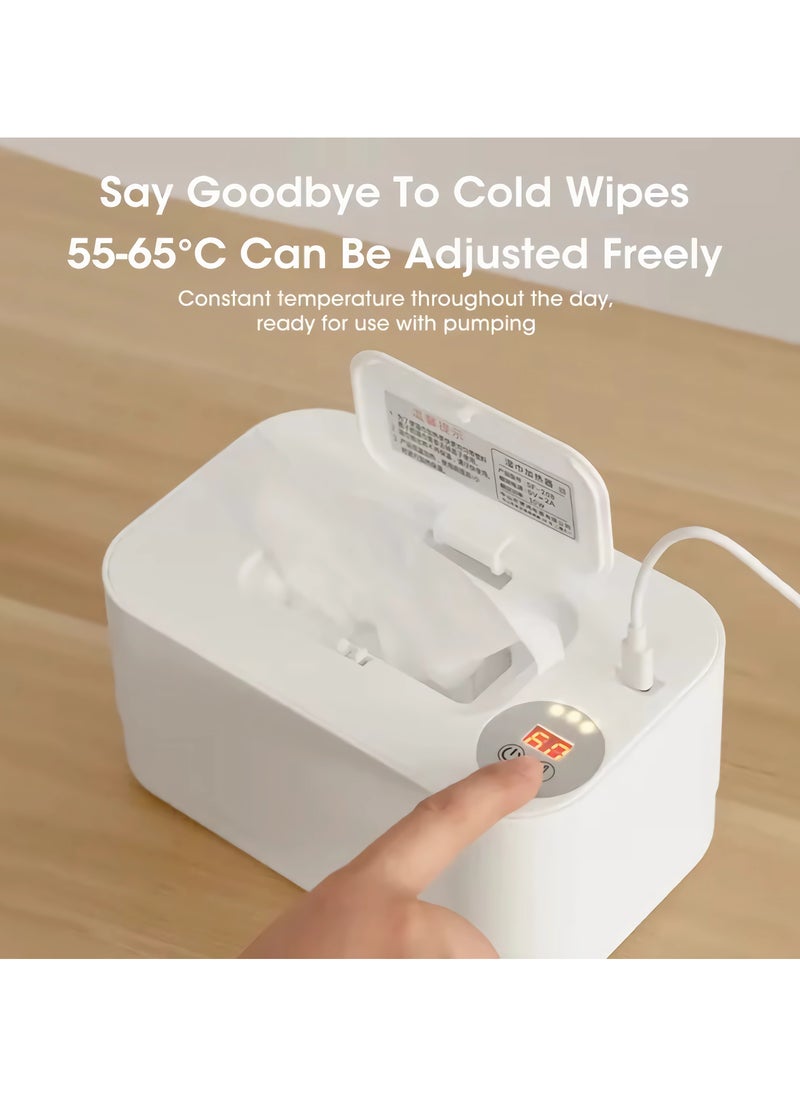 Baby Wipe Warmer, USB Powered with Smart Thermostat Temperature Control Button, Silent & Moisturizing, Portable Wet Wipes Dispenser for Baby Wipes & Tissues, Heat Preservation, Travel & Home Use, White with Smart Mode