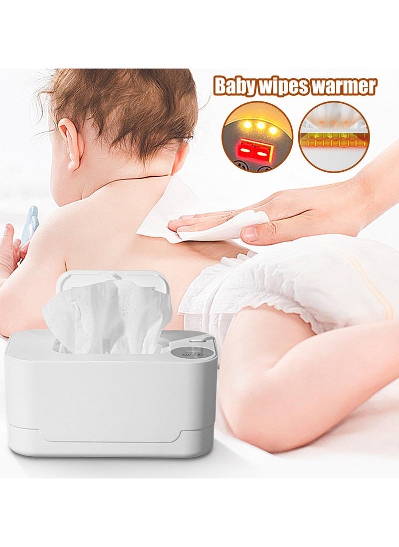 Baby Wipe Warmer with LED Temperature Display & Night Light, USB Powered with Smart Thermostat Temperature Control Button, Portable Wet Wipes Dispenser for Baby Wipes & Tissues, Smart Thermostat,  Silent & Moisturizing, Heat Preservation, Large Capacity for Home & Travel, White with Smart Mode