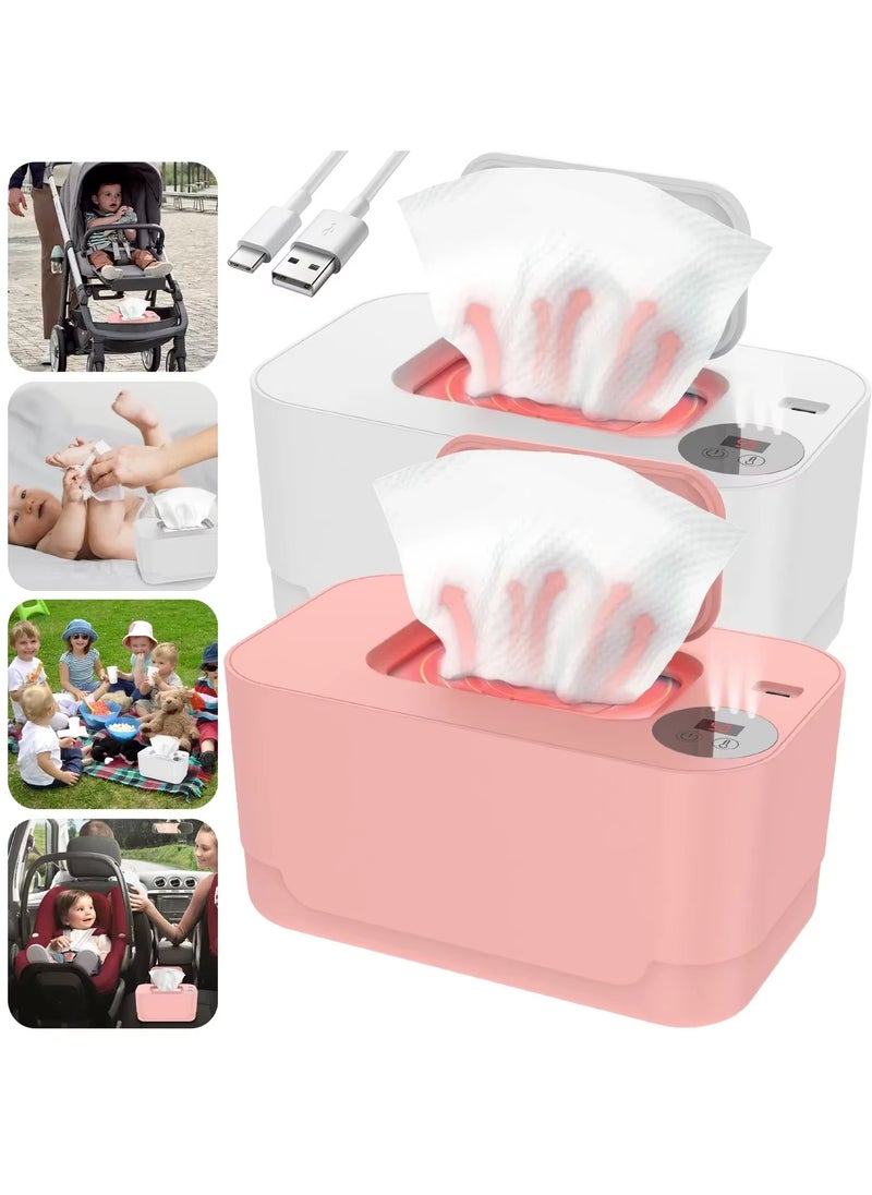 Baby Wipe Warmer with LED Temperature Display & Night Light, USB Powered with Smart Thermostat Temperature Control Button, Portable Wet Wipes Dispenser for Baby Wipes & Tissues, Smart Thermostat,  Silent & Moisturizing, Heat Preservation, Large Capacity for Home & Travel, White with Smart Mode
