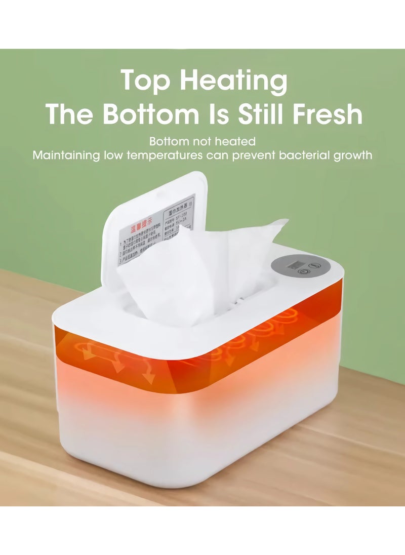 Baby Wipe Warmer with LED Temperature Display & Night Light, USB Powered with Smart Thermostat Temperature Control Button, Portable Wet Wipes Dispenser for Baby Wipes & Tissues, Smart Thermostat,  Silent & Moisturizing, Heat Preservation, Large Capacity for Home & Travel, White with Smart Mode
