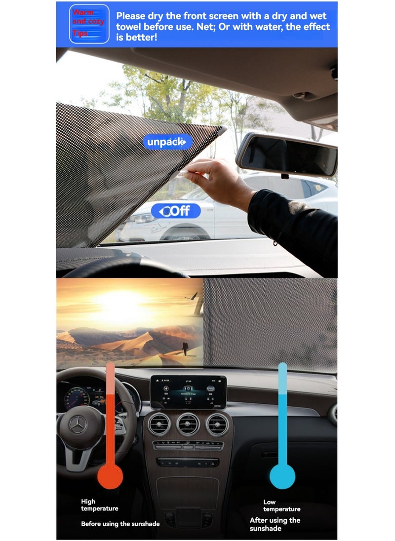 45*125 Black [3 Suction Cups Included] Retractable Car Sunshade, Large Windshield Sunshade, Protective Automatic Roller Blind Sunshade, Suitable For Small Business, Medium, Suv, Large Truck