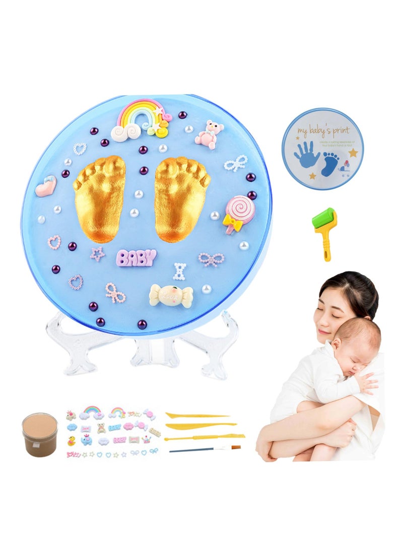 Baby Hand and Footprint Kit, Safe Baby Footprint Kit with Soft Print Mud, Sealed Baby Footprint Ornament, Paw Print Kit for New Parents, Blue Baby Handprint Kit, Newborn Hand and Footprint