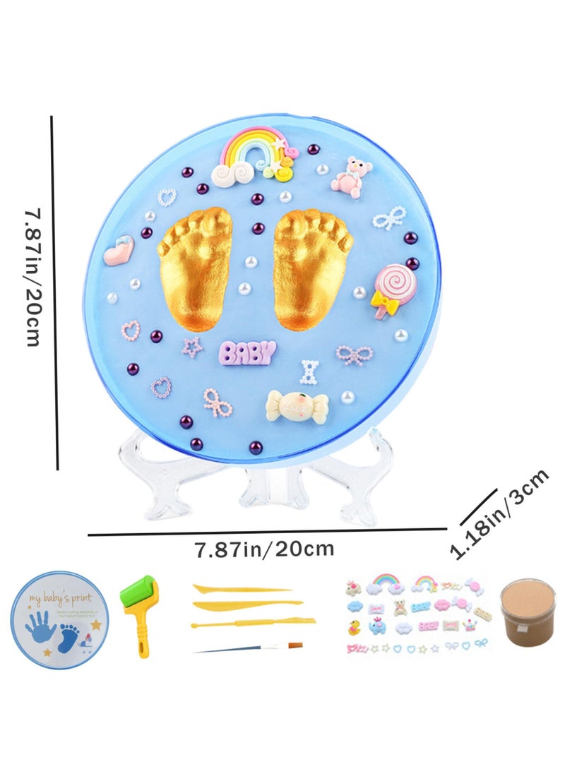 Safe Baby Hand and Footprint Kit with Soft Print Mud, Sealed Ornament for New Parents, Blue Newborn Handprint and Paw Print Kit