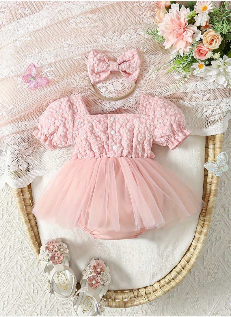 Baby Girl Lace Romper with Floral Design, Newborn Tulle Onesie Dress, Infant Sleeveless Jumpsuit for Special Occasions