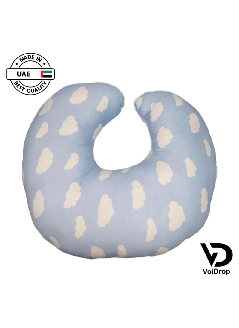 Nursing Pillow for Mom Printed Soft Cover with Breathable Filling Support Pillow for 0-12 Months Multifunctional Support Cushion for Travel Blue