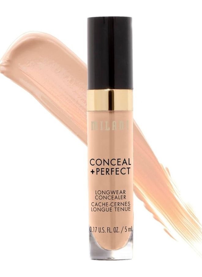 Milani Conceal + Perfect Longwear Concealer in 130 Light Beige– Full Coverage, Lightweight Formula, 16-Hour Wear, Hydrating and Crease-Proof for Flawless Skin, 0.17 fl oz