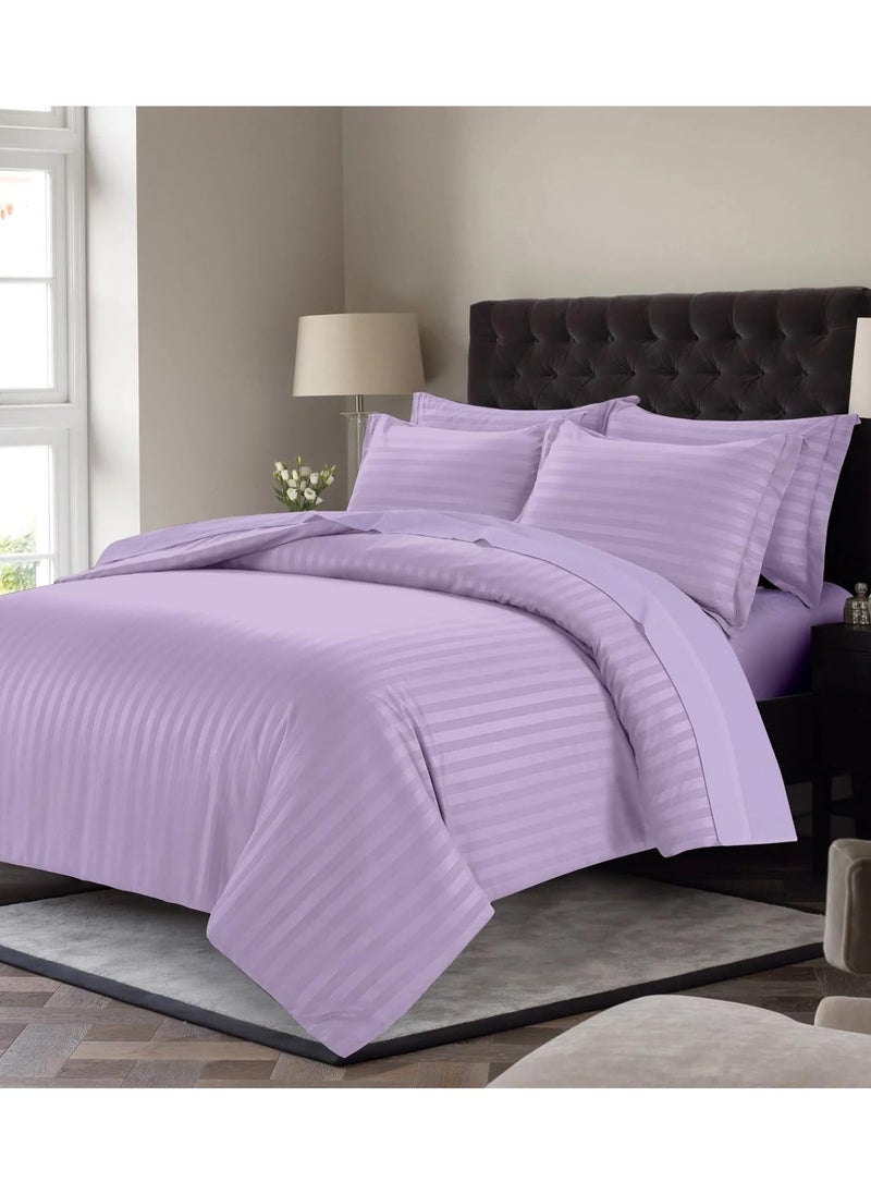 6 Piece Premium King Size Bedding Set, Purple Striped Design and High Quality Cotton Hotel Luxury Bedsheet, Soft Quilt Cover and Pillowcases