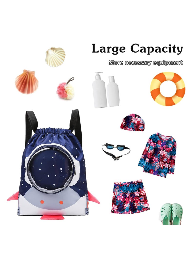 New Children's Swimming Bag Wet and Dry Separation Washing Bag Double Shoulder Cute Cartoon Beach Bag Waterproof Storage Bag (Dark Blue)