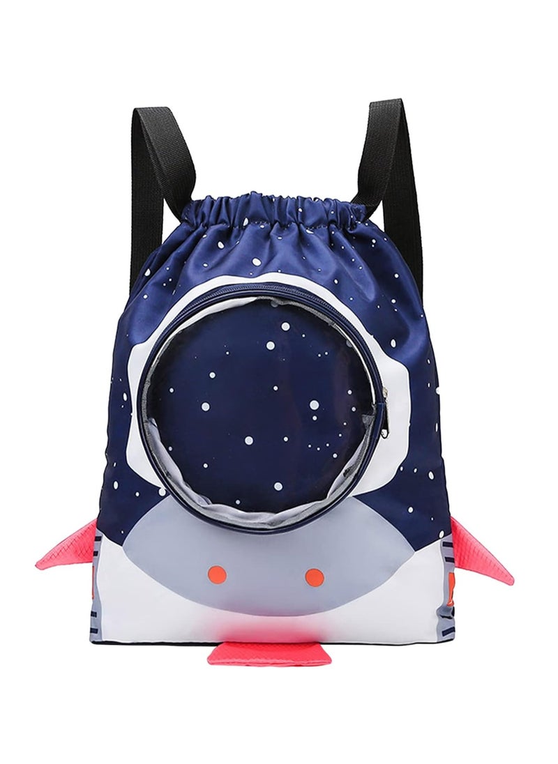 New Children's Swimming Bag Wet and Dry Separation Washing Bag Double Shoulder Cute Cartoon Beach Bag Waterproof Storage Bag (Dark Blue)