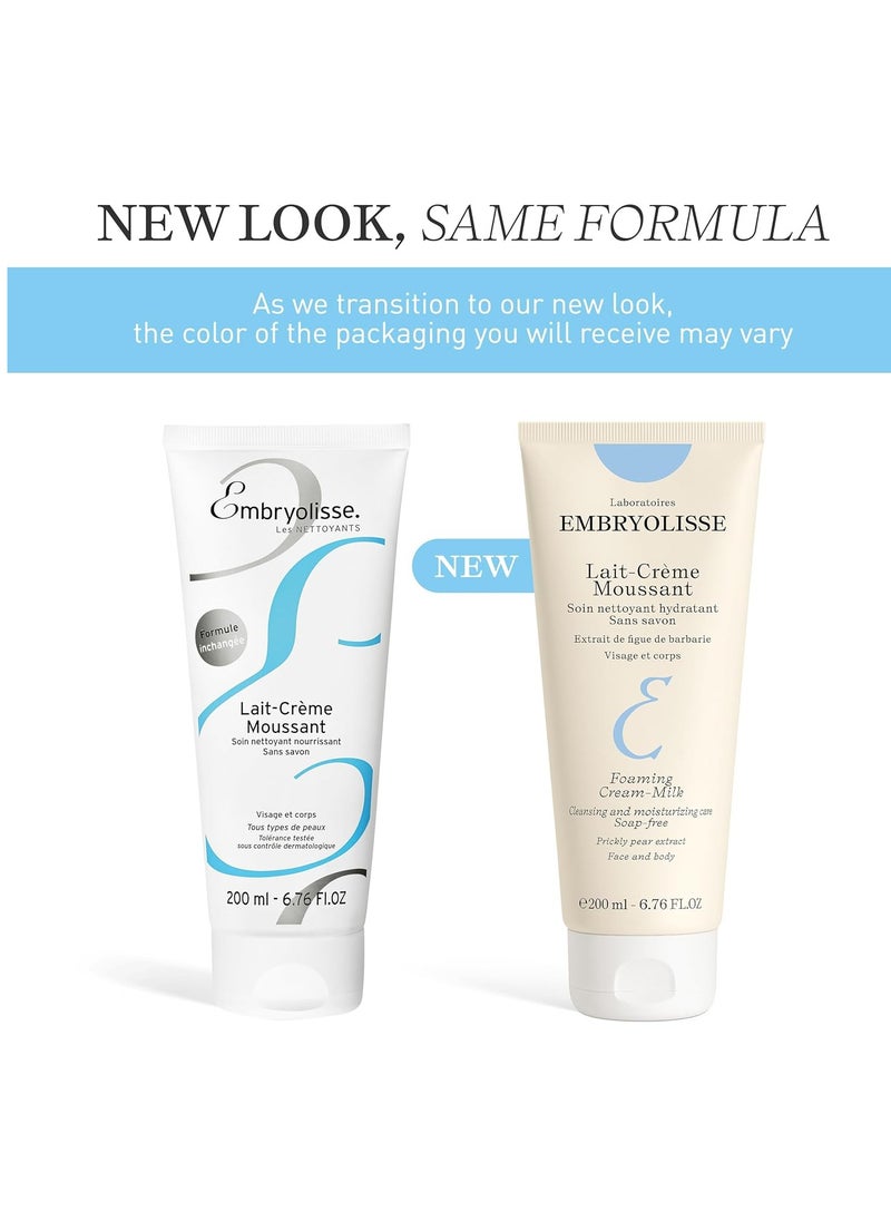 Embryolisse Foaming Cream Milk. Hydrating Cleanser for Face and Body, Soap-Free, Vegan Formula, 6.76 fl.oz.