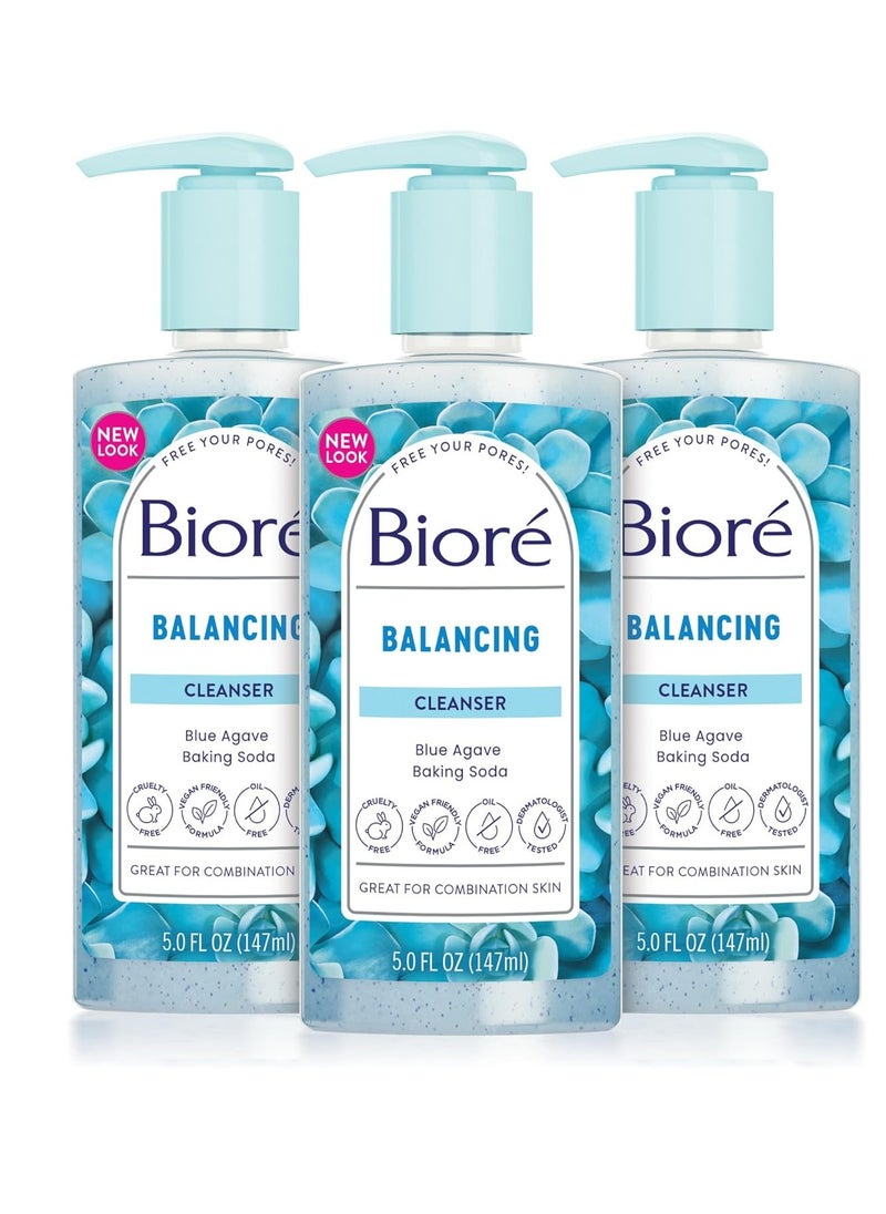 Bioré Balancing Face Wash, Cleanser For Combination Skin, PH Balanced Face Cleanser, Vegan, Cruelty Free 6.77 Oz, Pack of 3