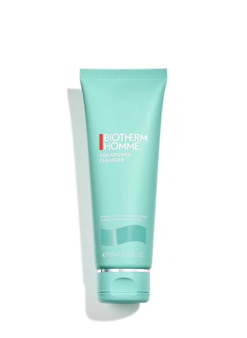 Biotherm Homme Aquapower Cleanser for Oily and Dry Skin with Oligo Elements for Clean, Fresh, Hydrated Skin, Suitable for all Skins, for Fresh Skin Ready for Shave, Tube, 4.2 Fl. Oz.