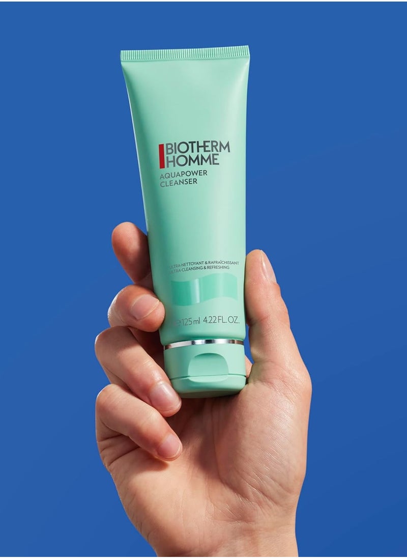 Biotherm Homme Aquapower Cleanser for Oily and Dry Skin with Oligo Elements for Clean, Fresh, Hydrated Skin, Suitable for all Skins, for Fresh Skin Ready for Shave, Tube, 4.2 Fl. Oz.