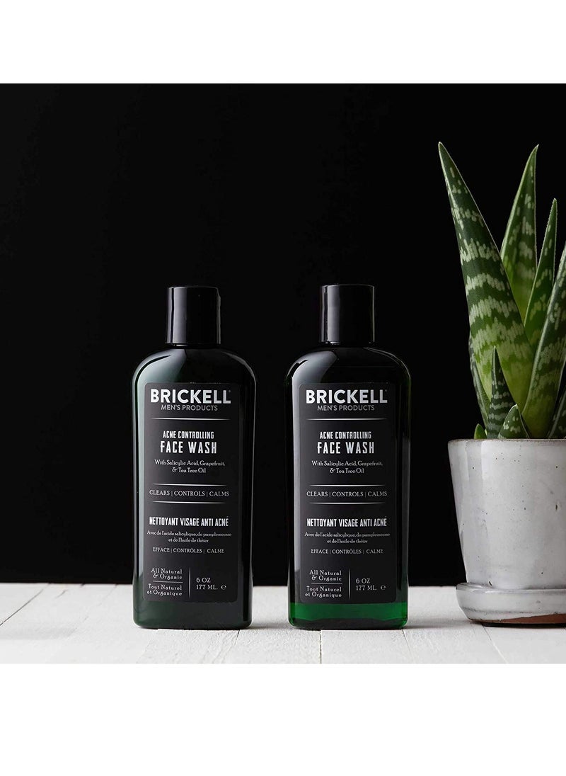 Brickell Men's Acne Face Wash for Men, Natural and Organic Men's Acne Face Wash to Cleanse Skin and Eliminate Acne, Clears Breakouts, 2% Salicylic Acid, 6 Ounces