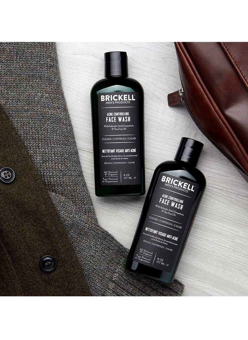 Brickell Men's Acne Face Wash for Men, Natural and Organic Men's Acne Face Wash to Cleanse Skin and Eliminate Acne, Clears Breakouts, 2% Salicylic Acid, 6 Ounces