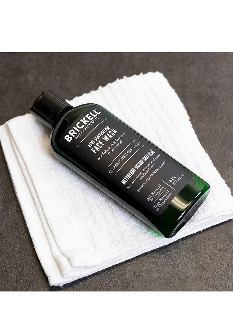 Brickell Men's Acne Face Wash for Men, Natural and Organic Men's Acne Face Wash to Cleanse Skin and Eliminate Acne, Clears Breakouts, 2% Salicylic Acid, 6 Ounces