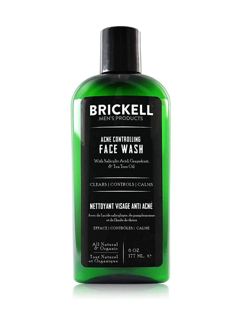 Brickell Men's Acne Face Wash for Men, Natural and Organic Men's Acne Face Wash to Cleanse Skin and Eliminate Acne, Clears Breakouts, 2% Salicylic Acid, 6 Ounces
